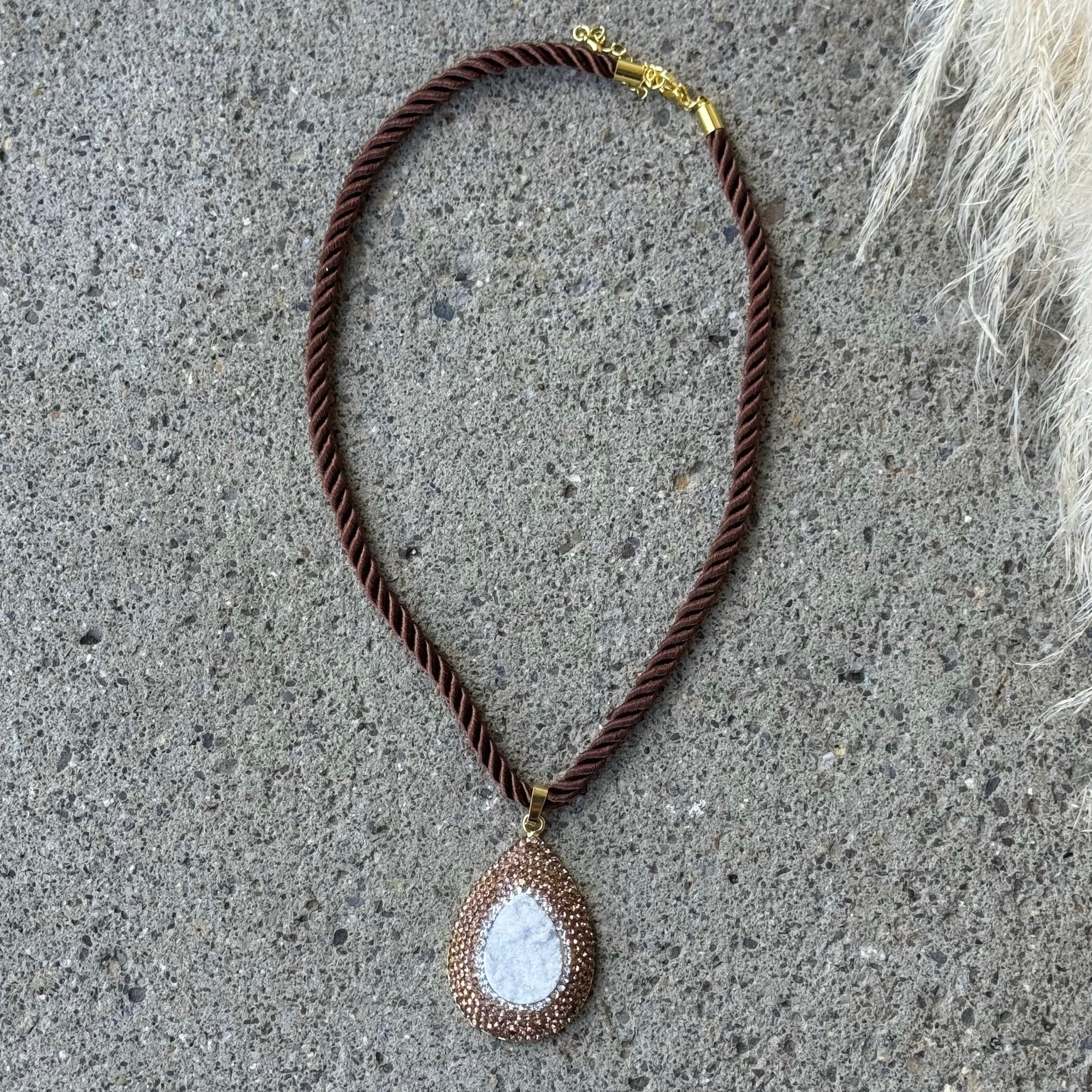 WHITE QUARTZ CELESTE CRYSTAL TWISTED CHORD necklace