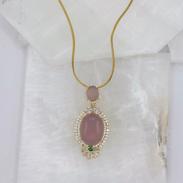 CRYSTAL EMERALD DOUBLE OVAL PINK JADE necklace