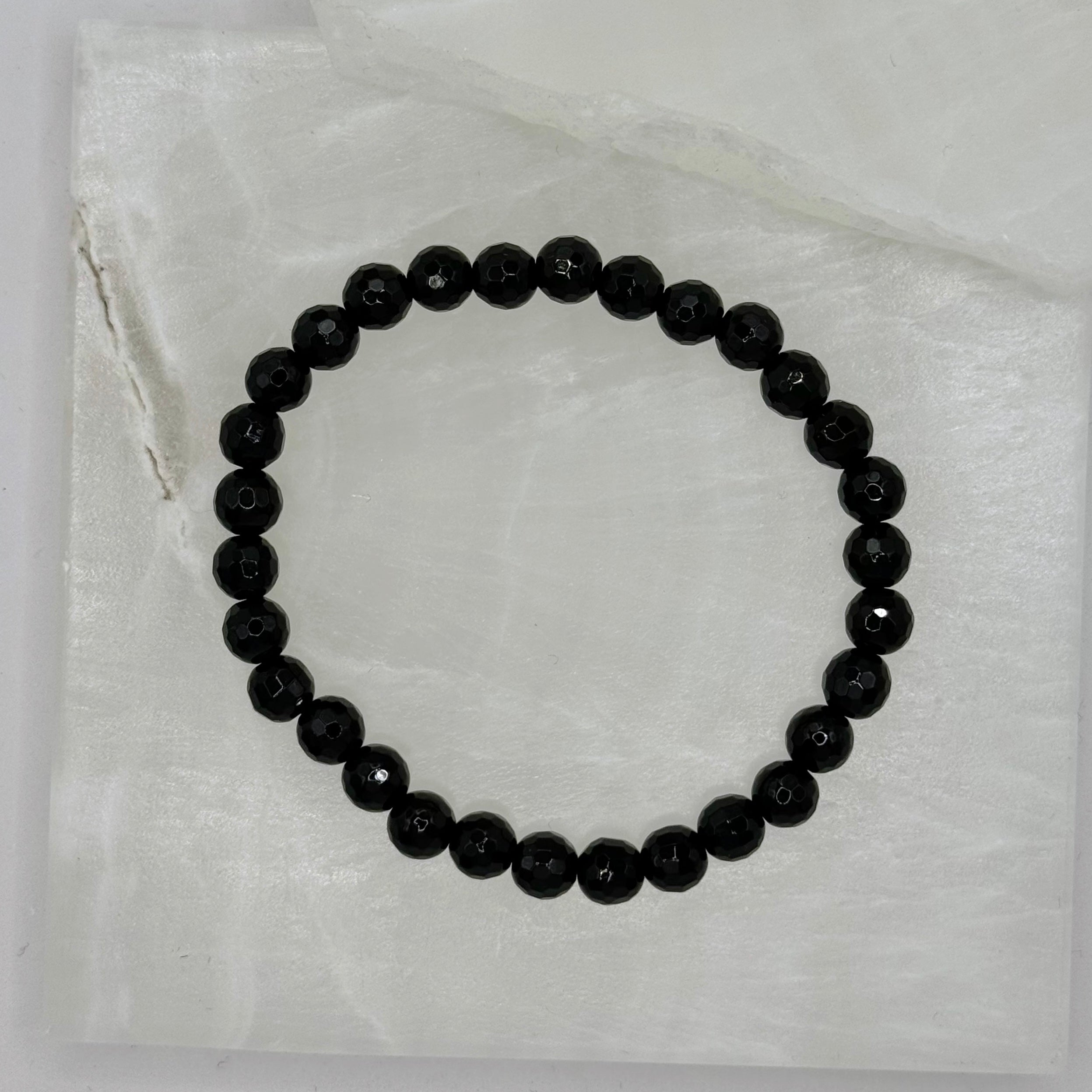 5MM DIAMOND CUT BLACK TOURMALINE BEADED bracelet