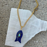 GOLD LAPIS LAZULI FISH necklace