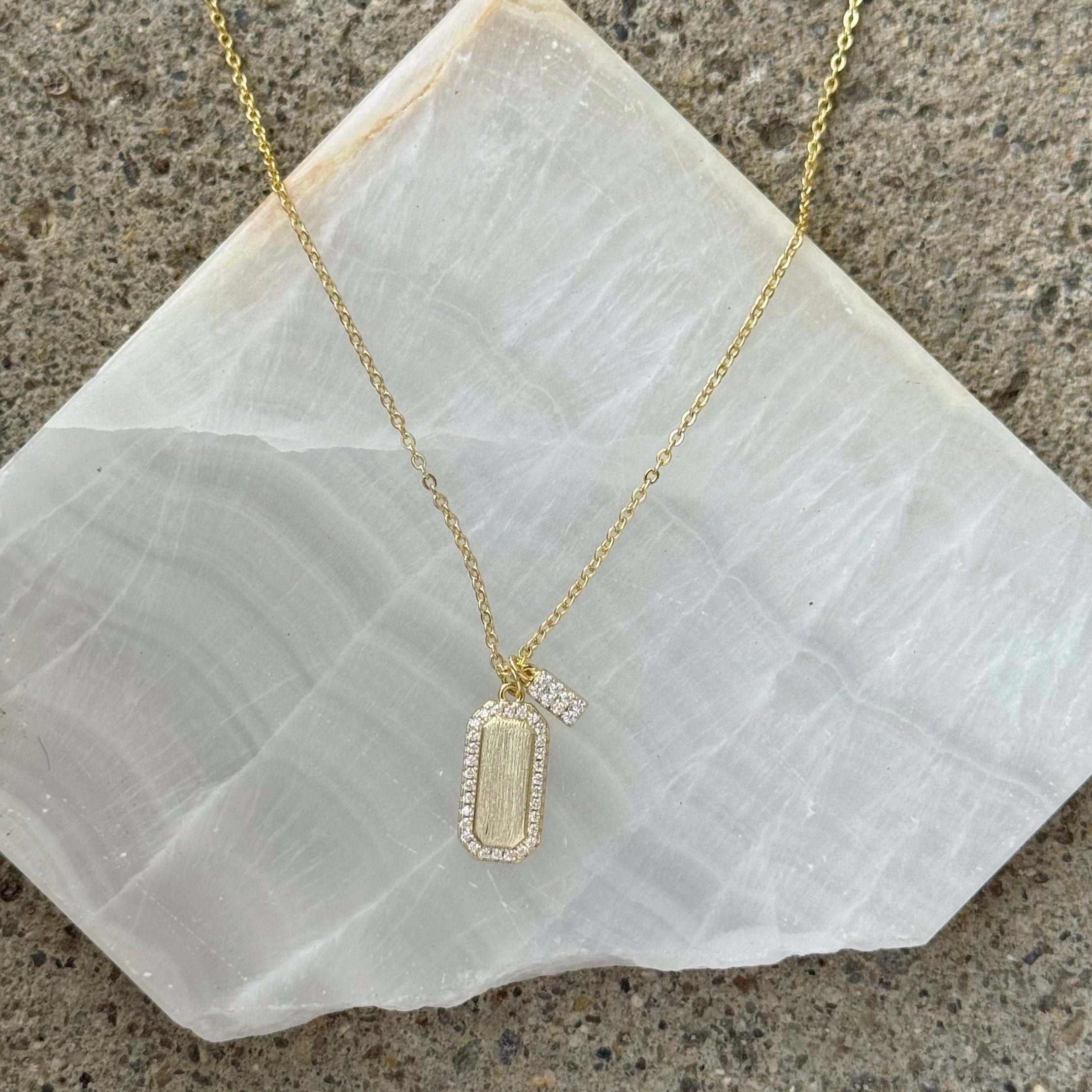 GOLD BRUSHED CRYSTAL DOUBLE TAG necklace