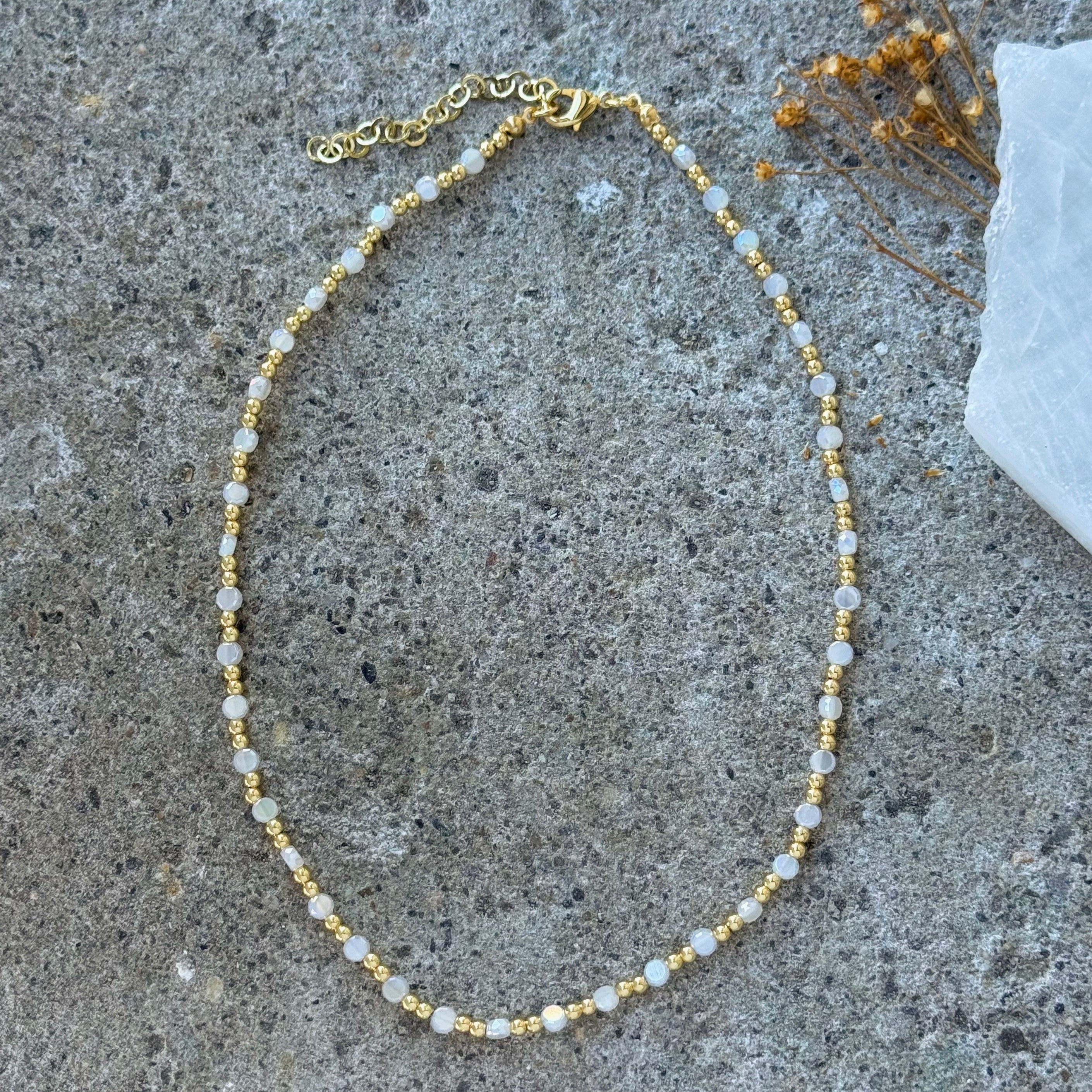 DIAMOND CUT WHITE QUARTZ BEADED necklace