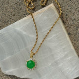 CRYSTAL 14MM ROUND GREEN JADE necklace