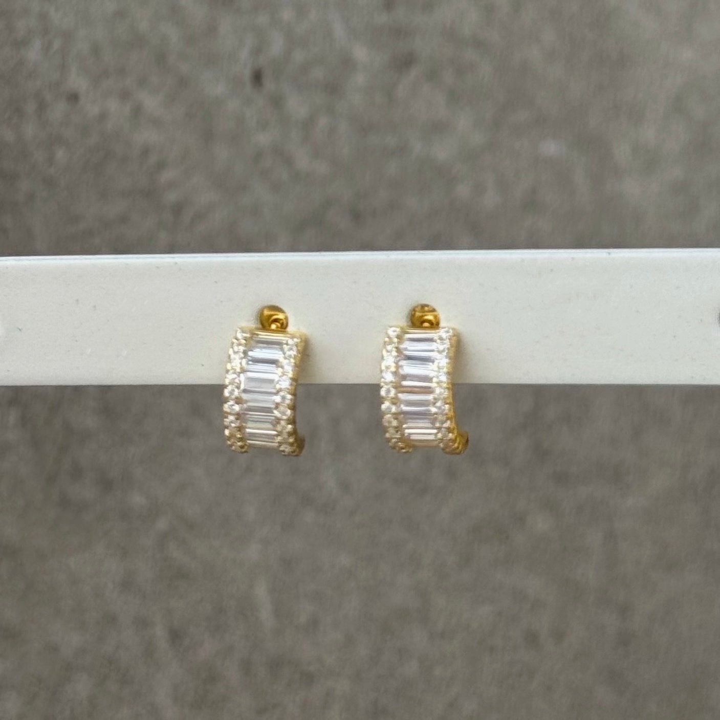 GOLD CRYSTAL BAGUETTE HOOP STUD earrings