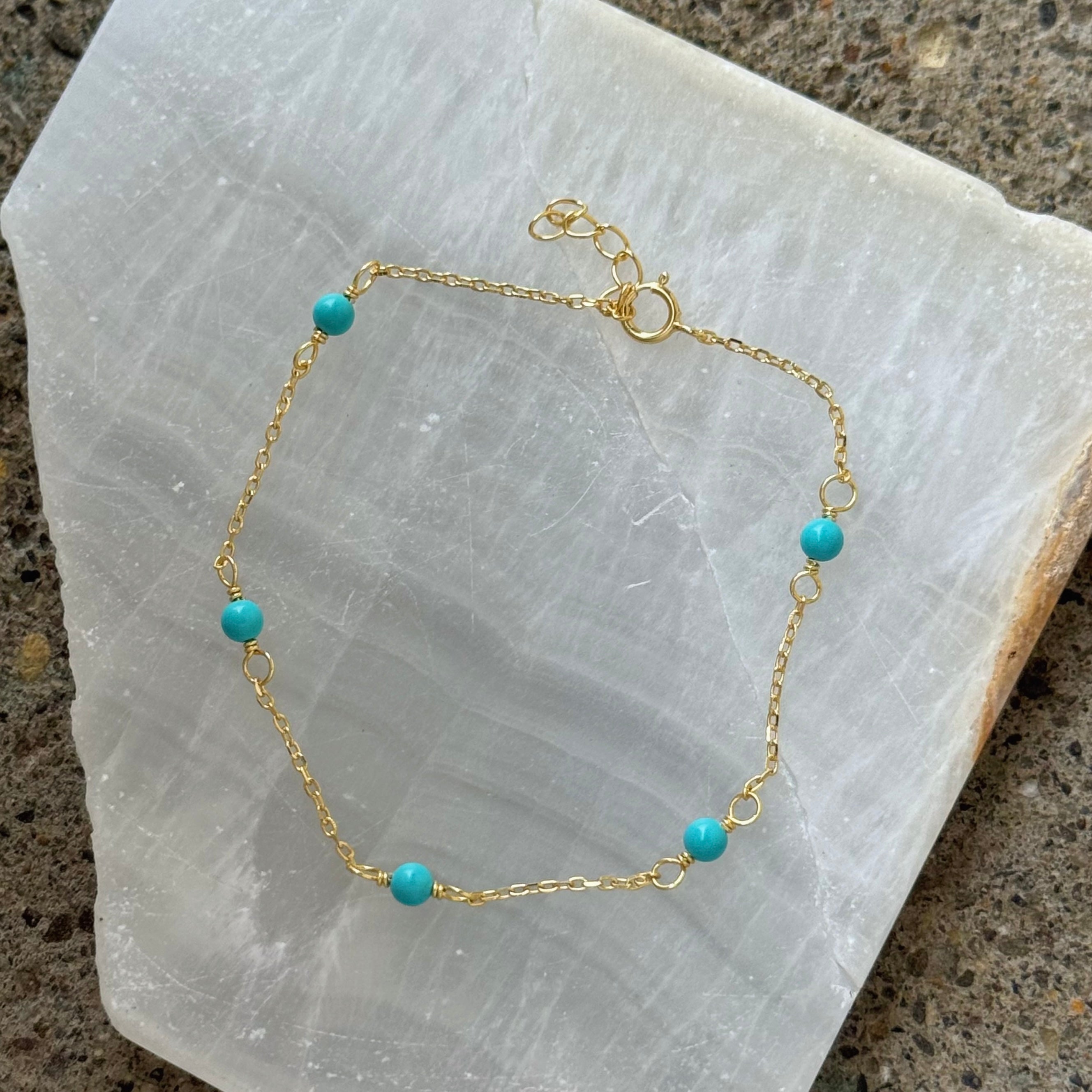 GOLD TURQOISE BEADED DAINTY bracelet