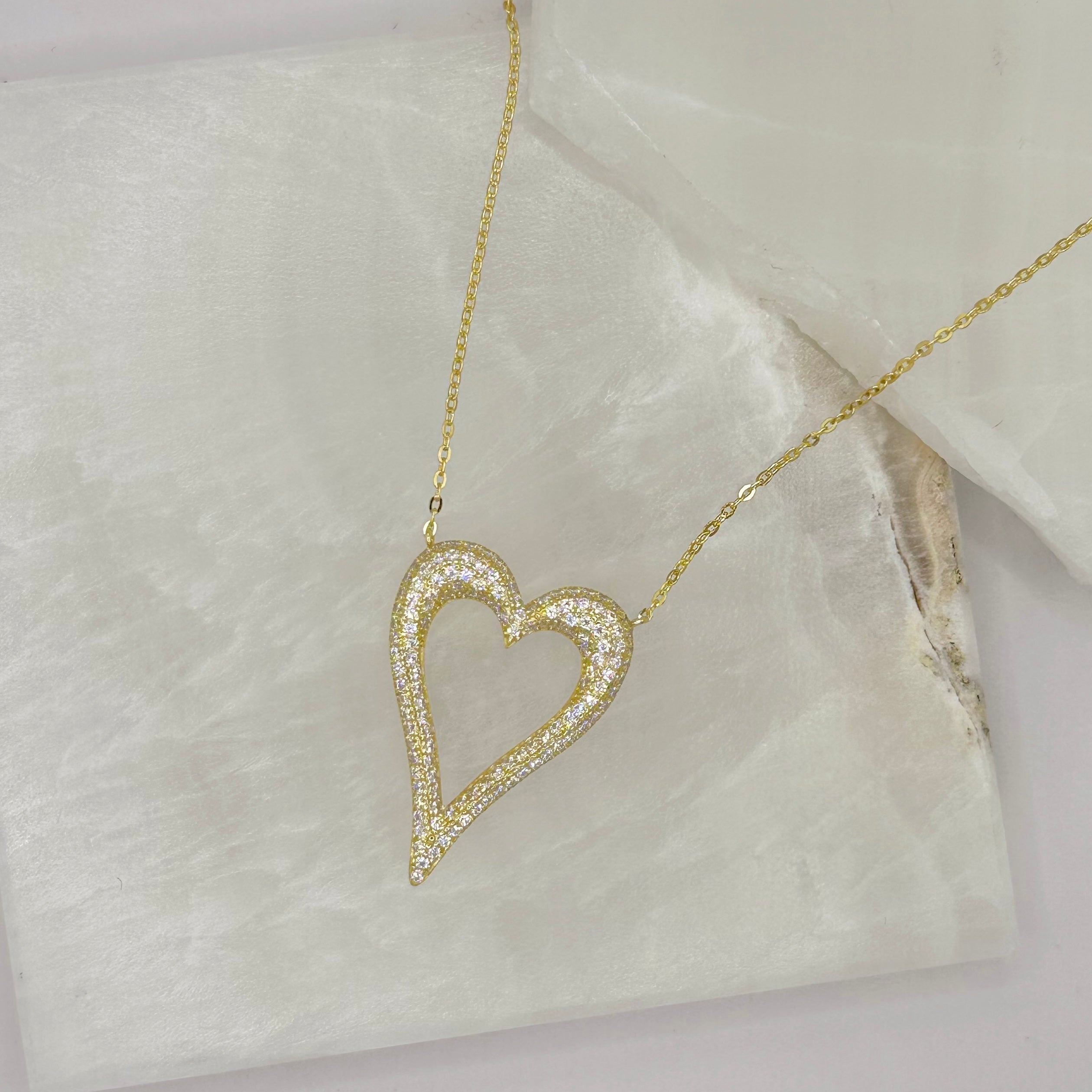 LARGE GOLD PAVE CRYSTAL HEART necklace