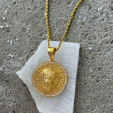 GOLD LARGE CRYSTAL LION HEAD MEDALLION necklace