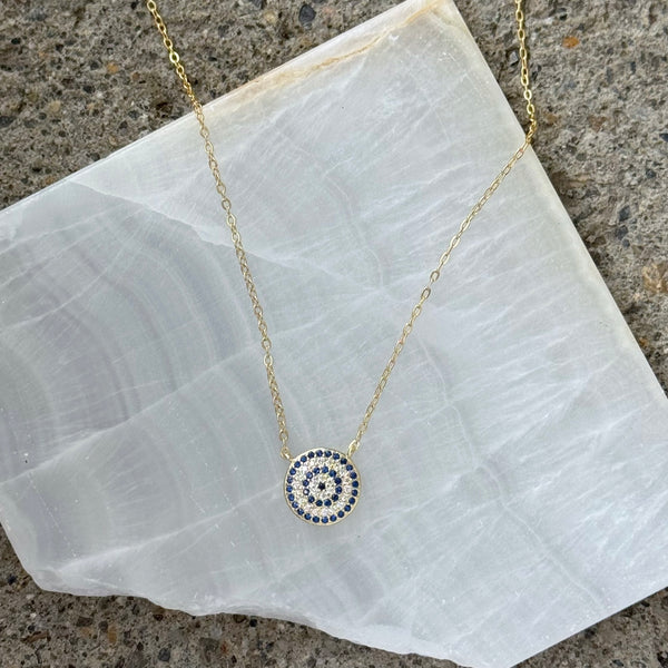 GOLD CRYSTAL DOUBLE EVIL EYE necklace