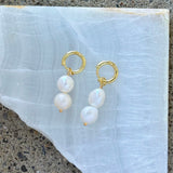 GOLD DOUBLE FRESHWATER PEARL DANGLE HOOP earrings