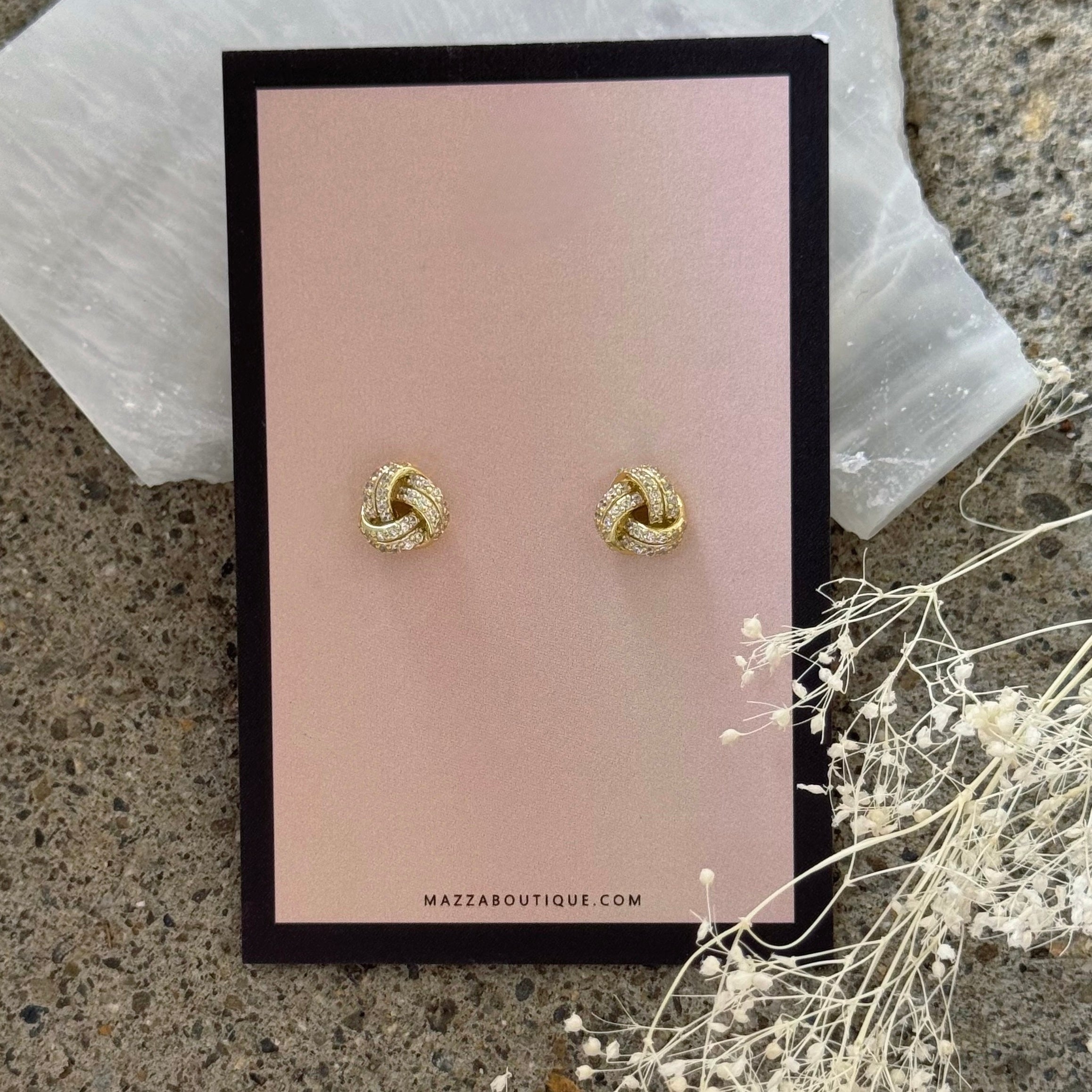 GOLD CRYSTAL KNOT STUD earrings