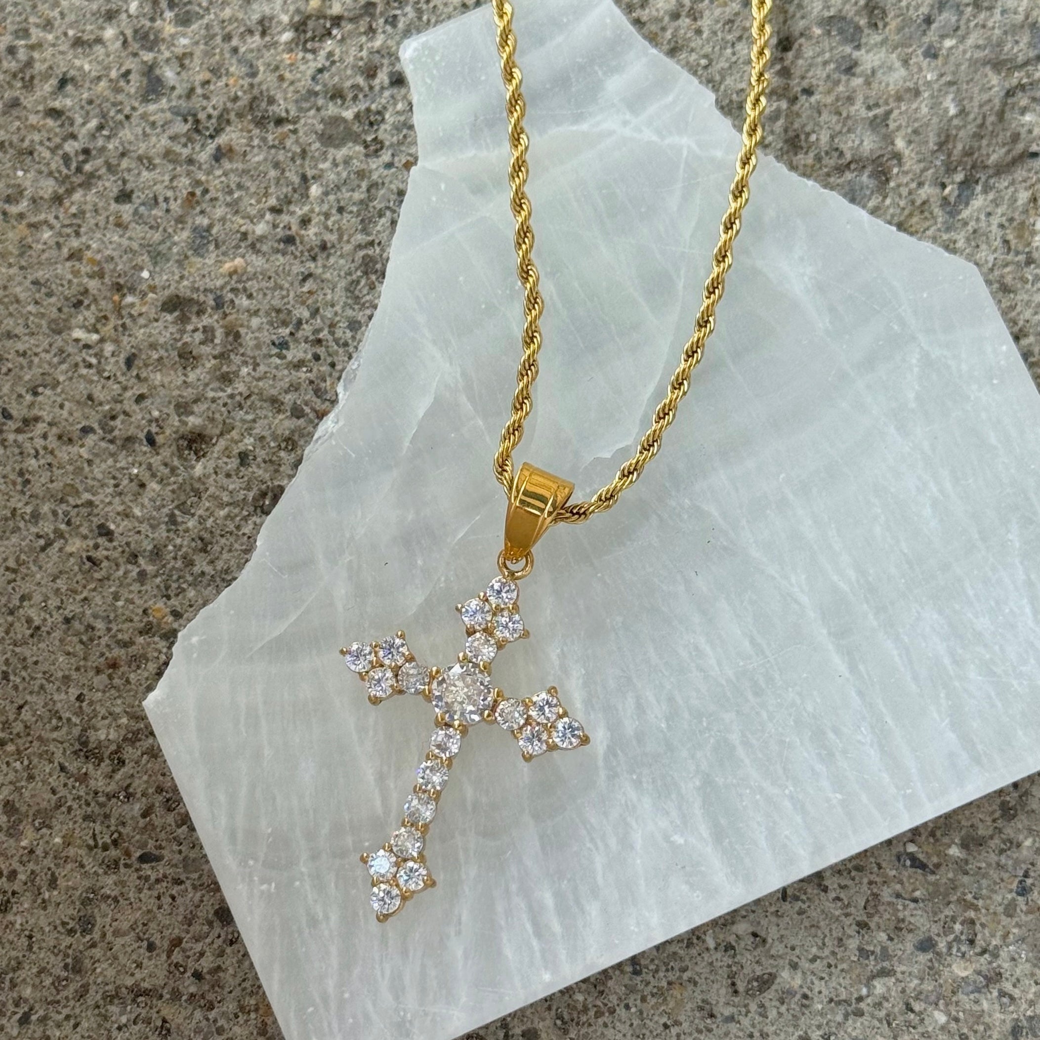 GOLD CRYSTAL ORTHODOX CROSS necklace