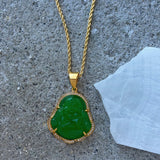 CRYSTAL GREEN BUDDHA XL STEEL necklace