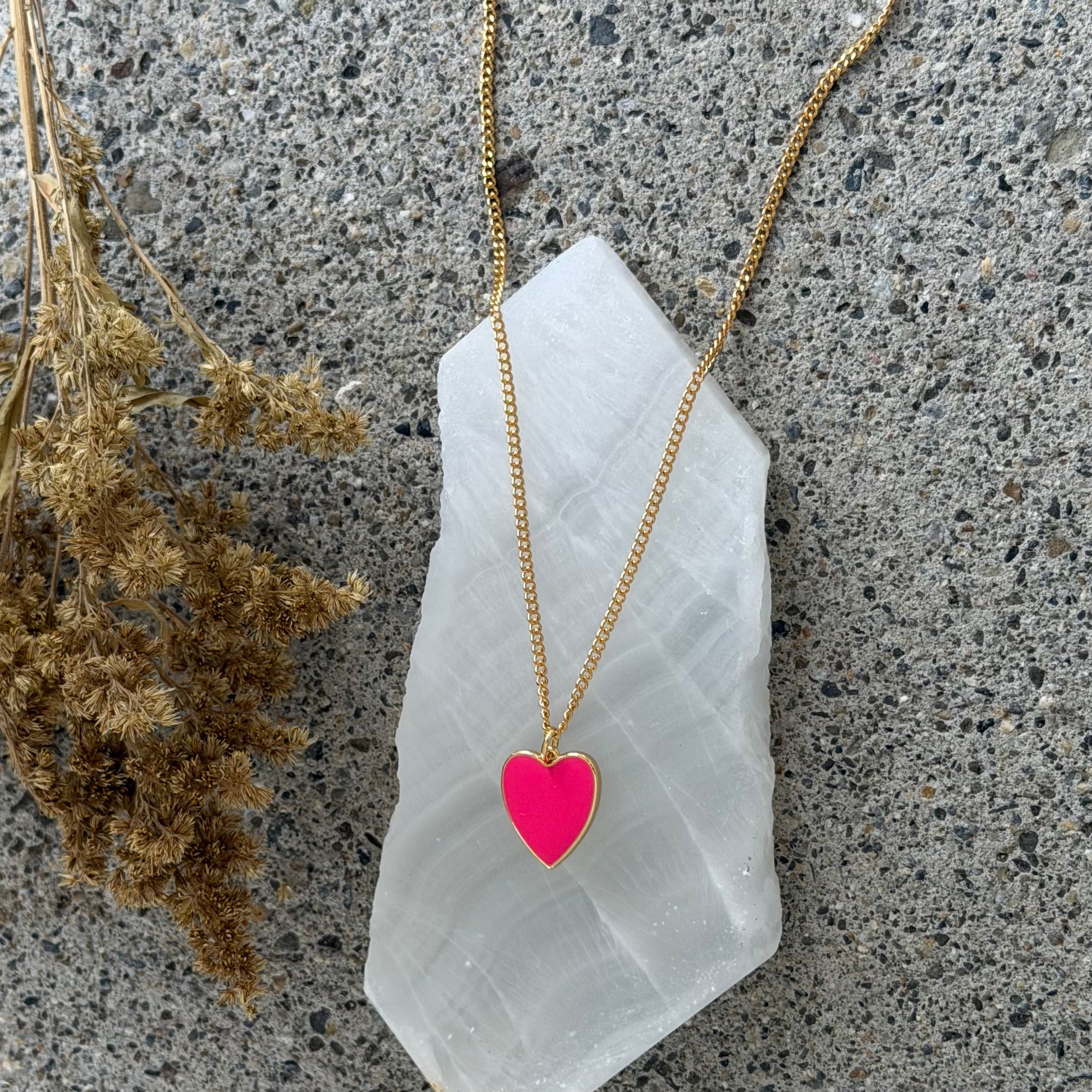 HOT PINK ENAMEL HEART MINI necklace