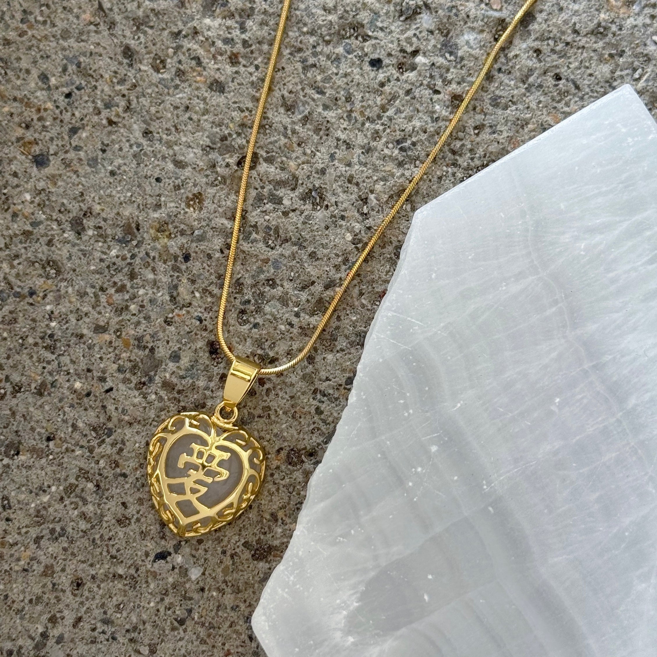 LOVE HEART WHITE JADE necklace