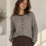BROWN STRIPED BUTTON UP KNIT caridgan