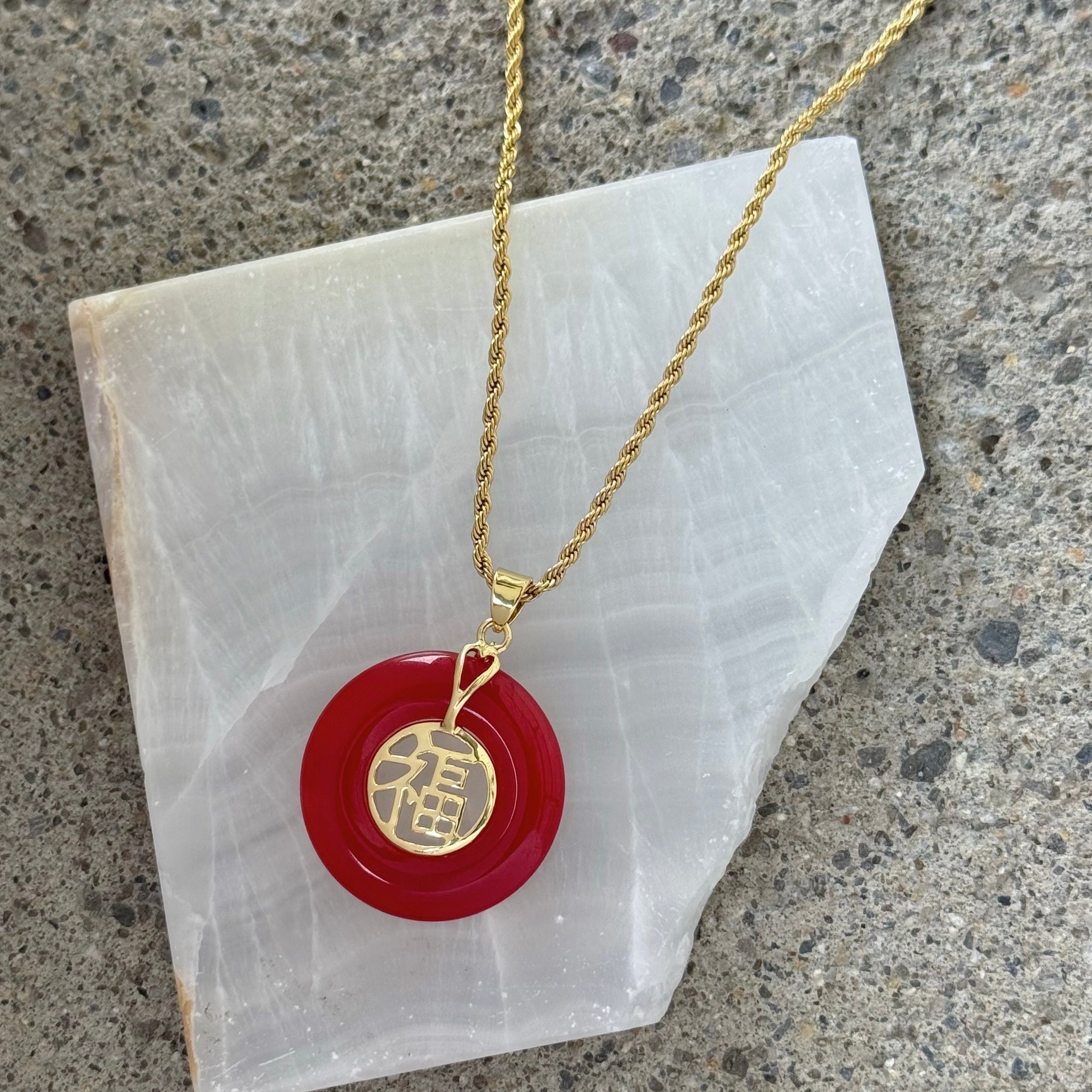 GOOD FORTUNE 30MM RED JADE necklace