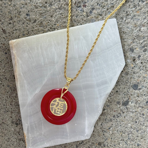 GOOD FORTUNE 30MM RED JADE necklace