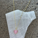 GOLD ROSE QUARTZ HEART CHAIN LINK necklace