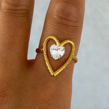 GOLD CRYSTAL HEART STEEL ring