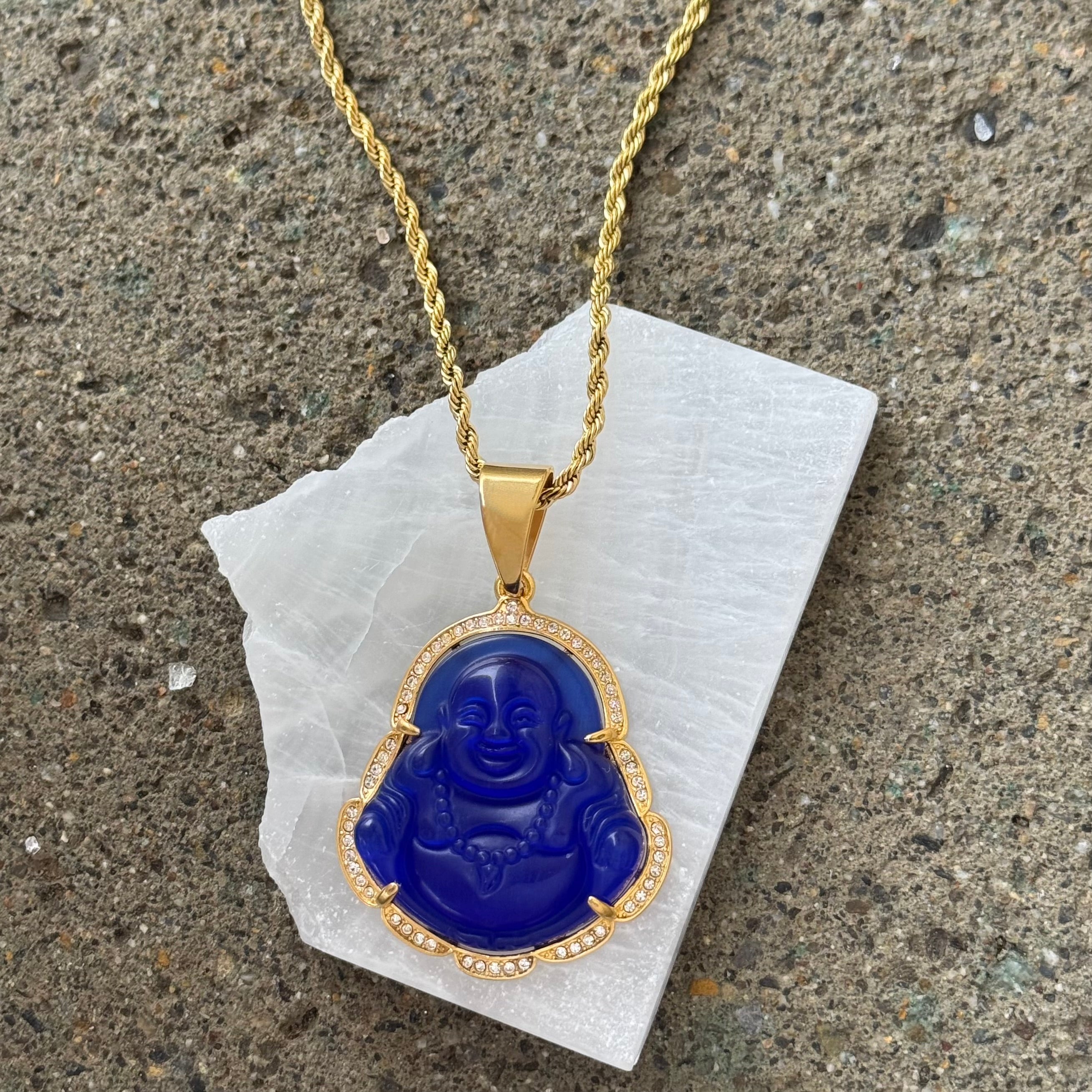 CRYSTAL DARK BLUE BUDDHA XL STEEL necklace