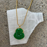 GOLD ZEN BUDDHA GREEN JADE necklace