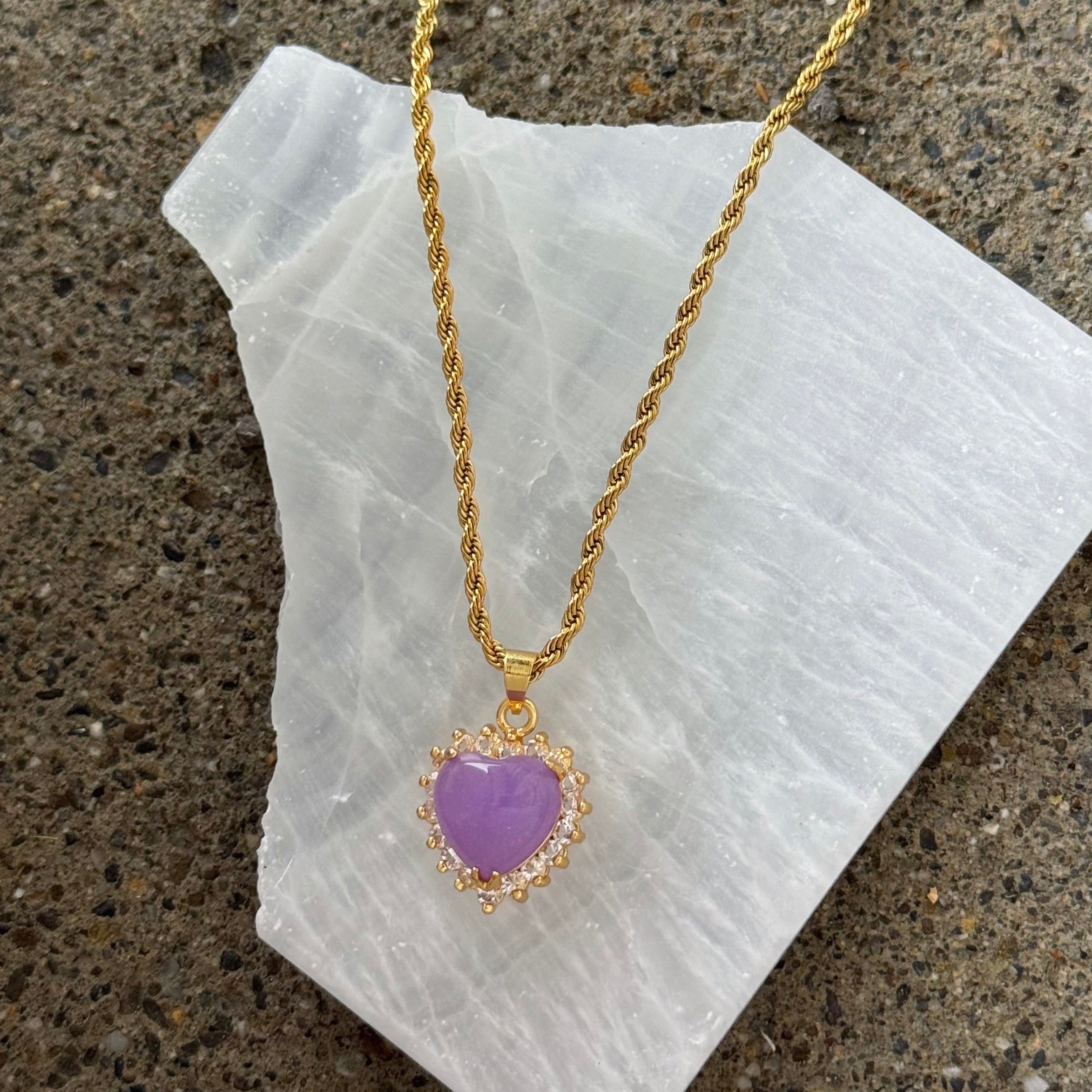 CRYSTAL HEART LAVENDER JADE MINI necklace