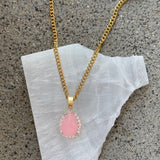 CRYSTAL TEARDROP PINK JADE necklace