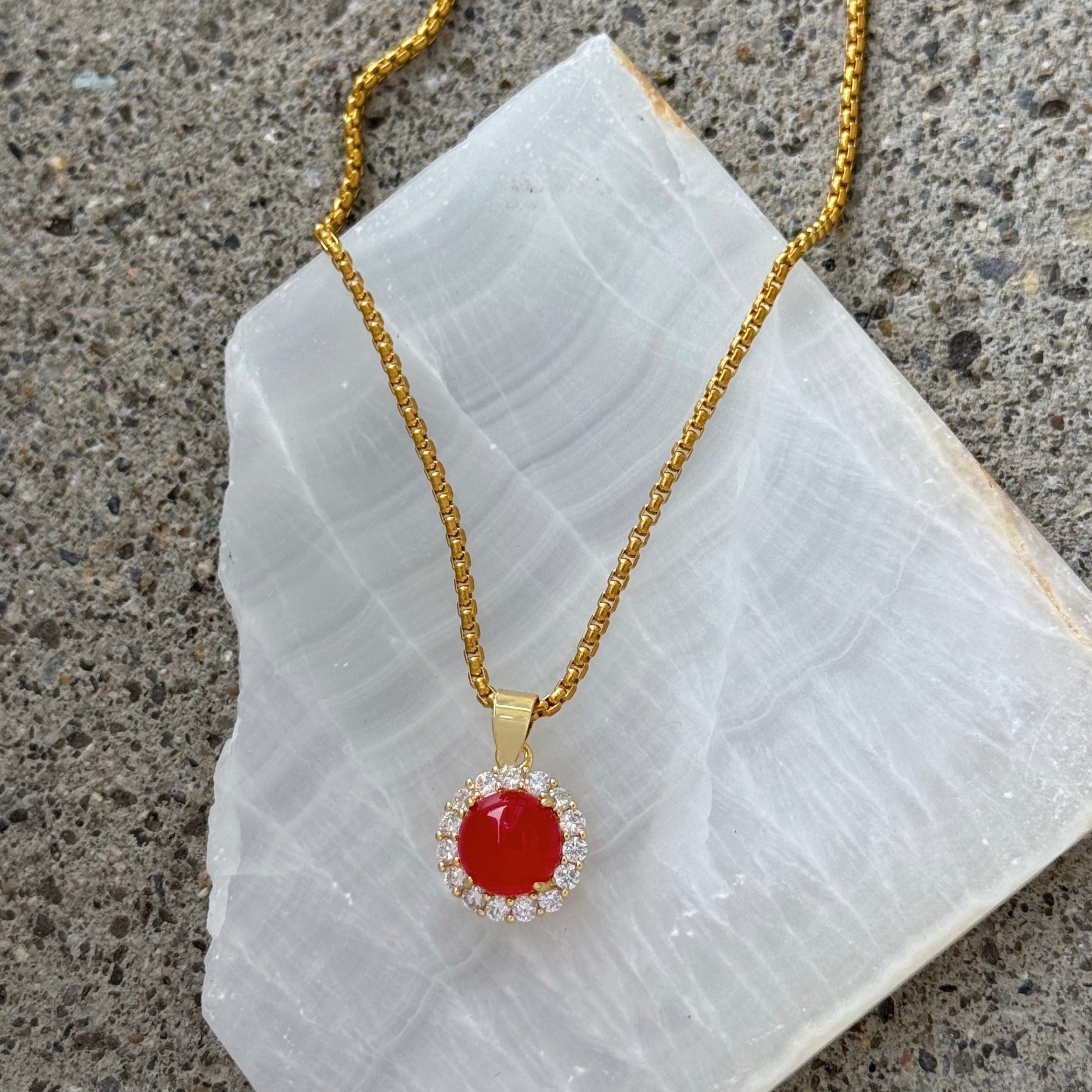 14MM CRYSTAL ROUND RED JADE necklace