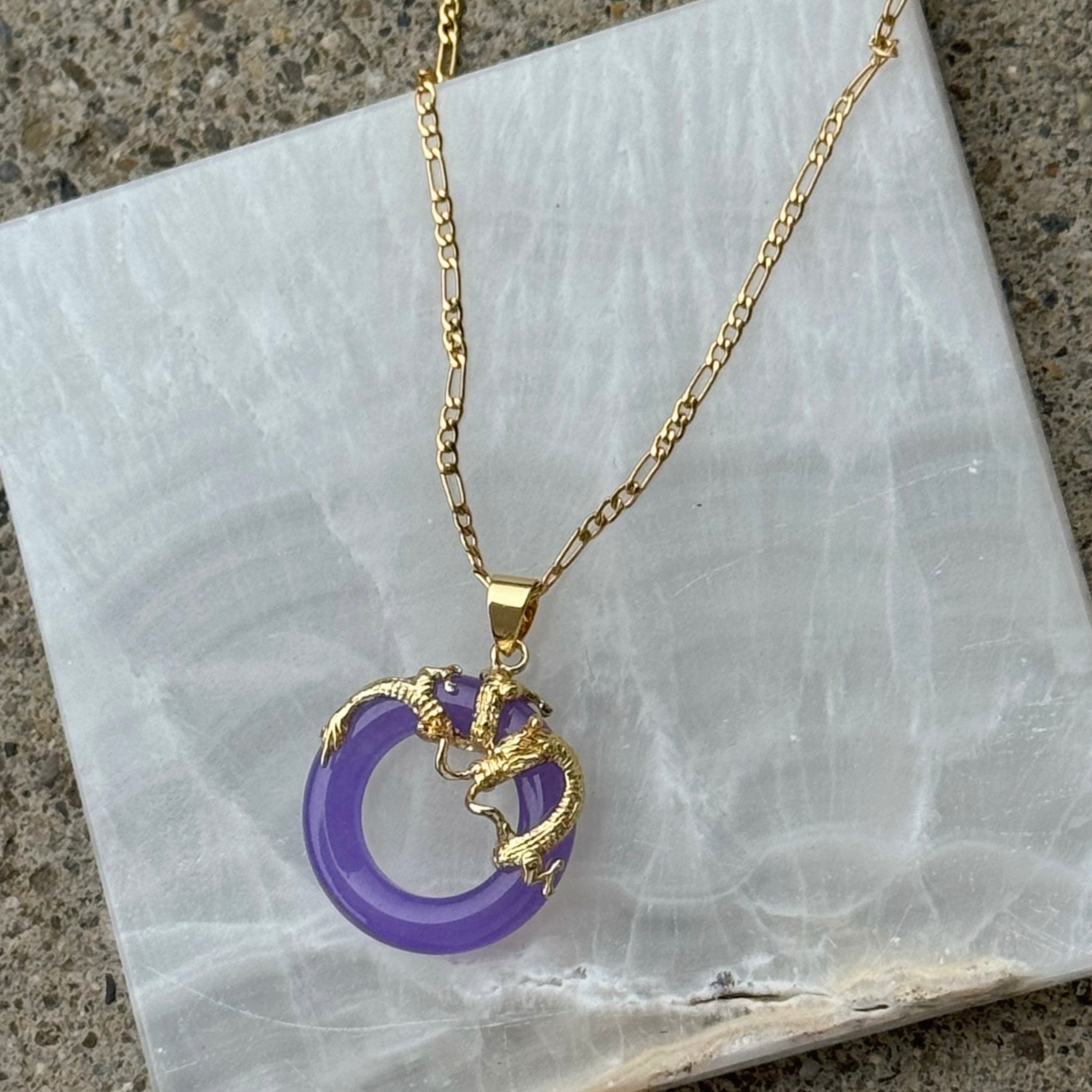 ROUND DRAGON PURPLE JADE necklace – Mazza Boutique