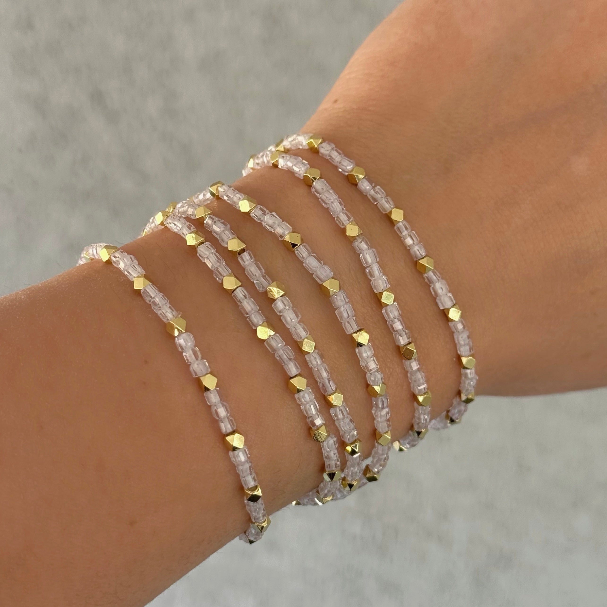 GOLD CLEAR QUARTZ BEADED beacelet