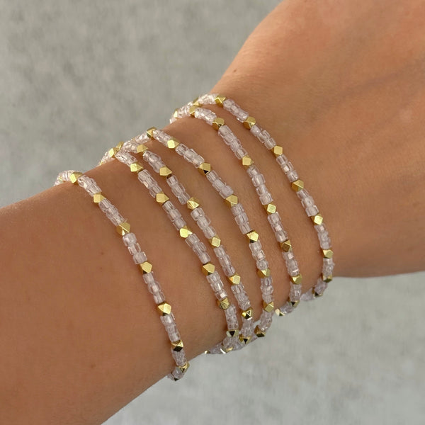 GOLD CLEAR QUARTZ BEADED beacelet