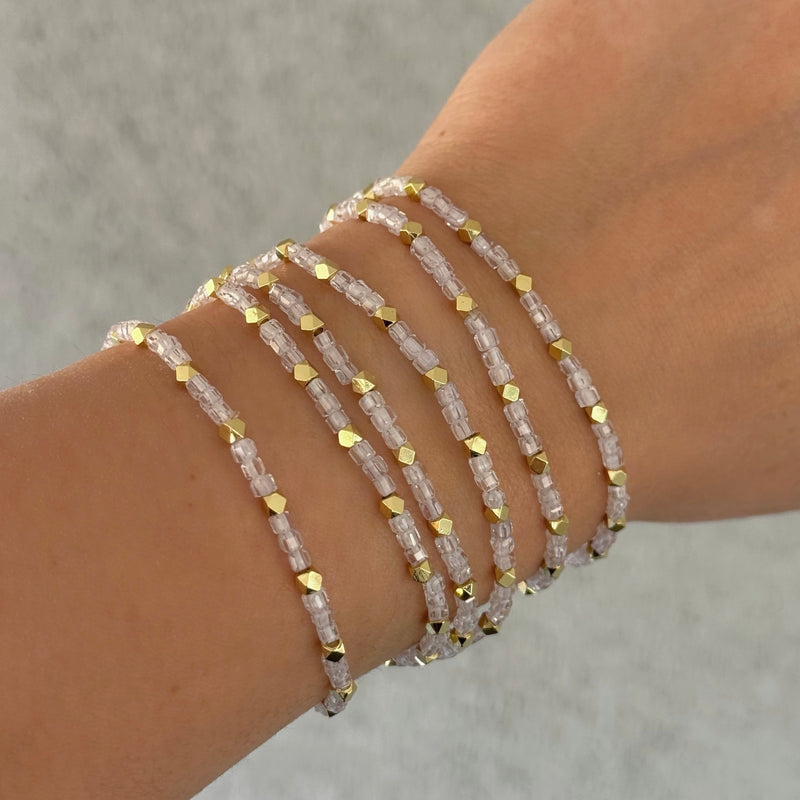 GOLD CLEAR QUARTZ BEADED beacelet