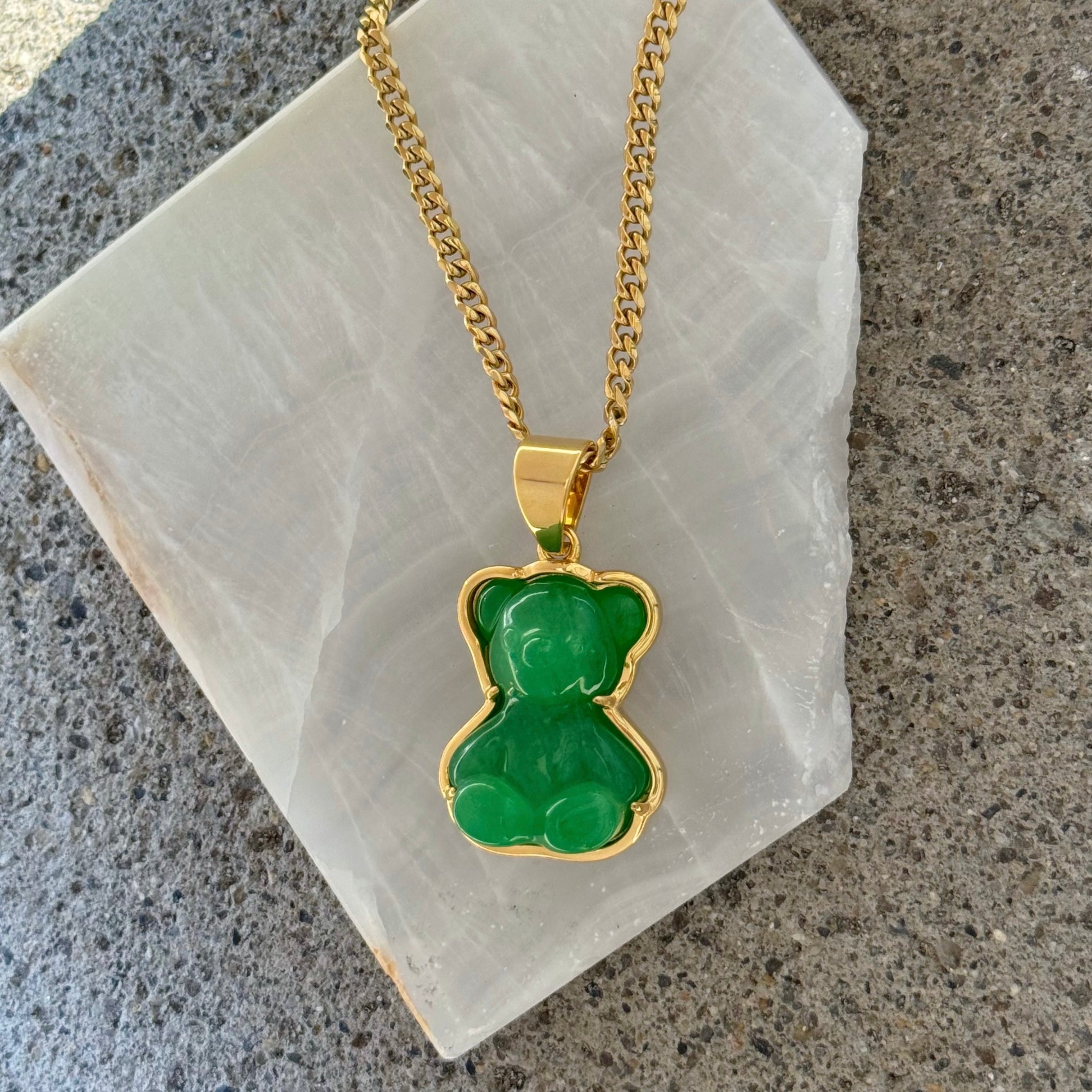 GREEN TEDDY BEAR necklace