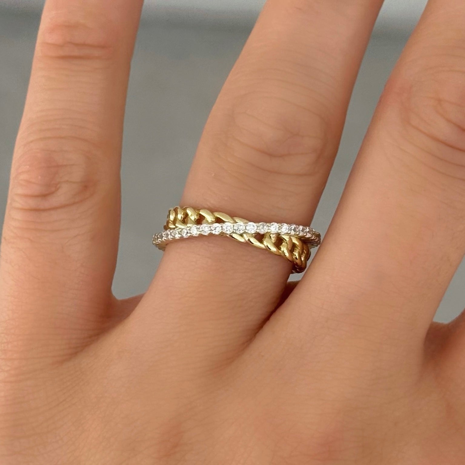 GOLD CUBAN CRYSTAL HALO ring