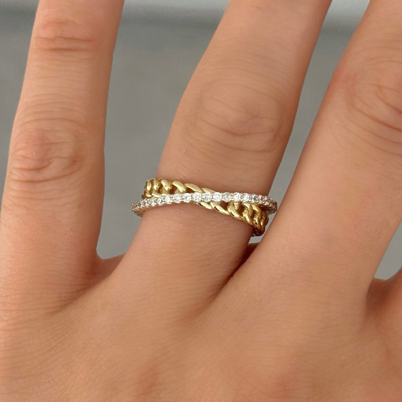 GOLD CUBAN CRYSTAL HALO ring