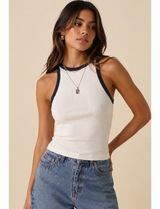 BEIGE AND BLACK RIBBED TANK top