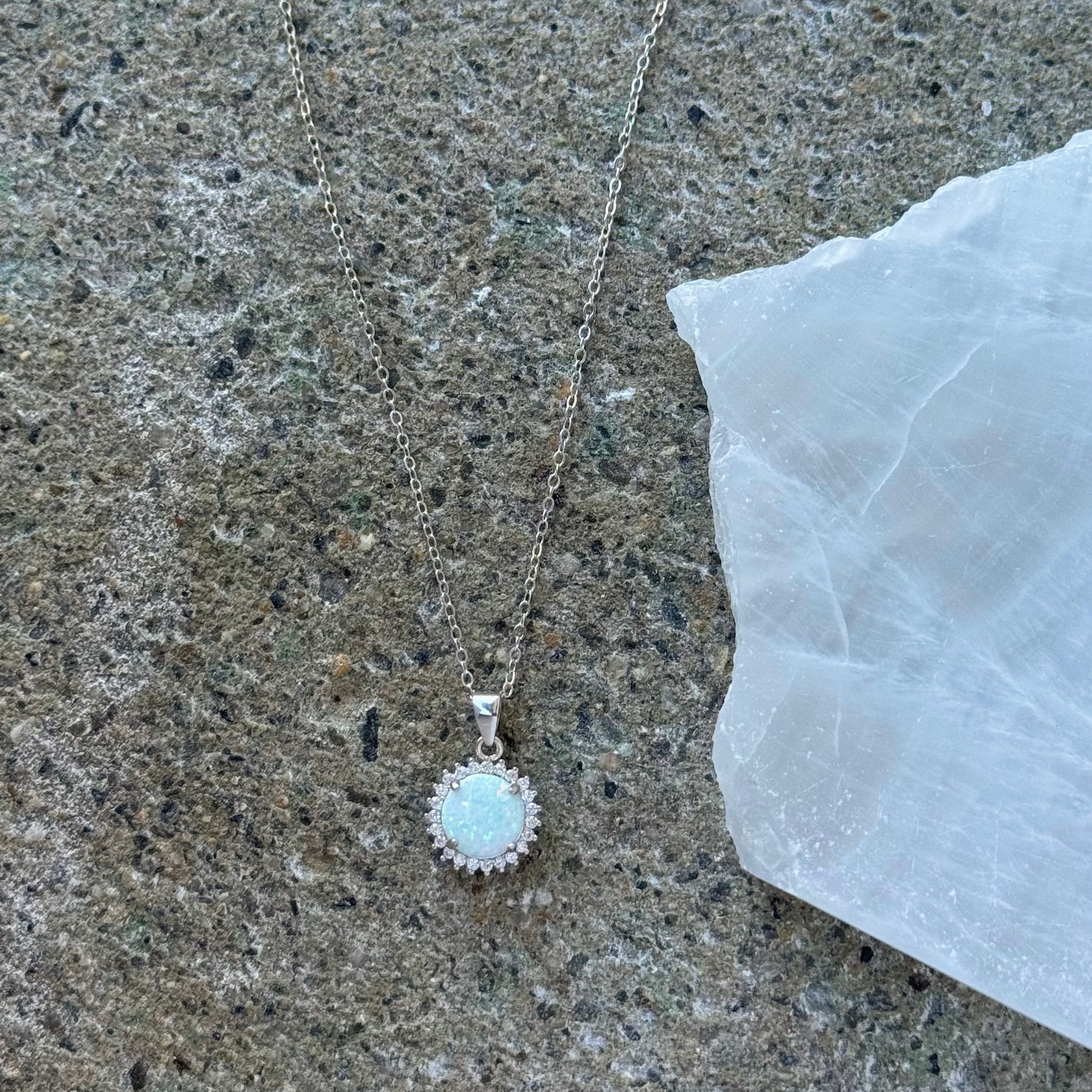 SILVER FIRE OPAL CRYSTAL STUD necklace