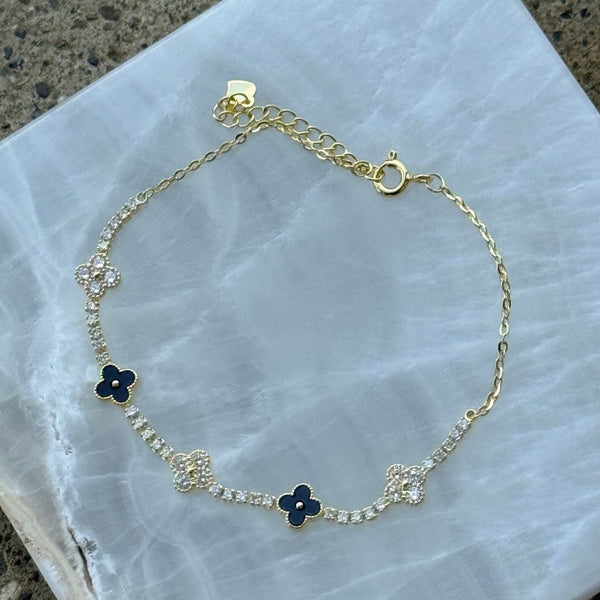 GOLD CRYSTAL BLACK FLOWER DAINTY bracelet