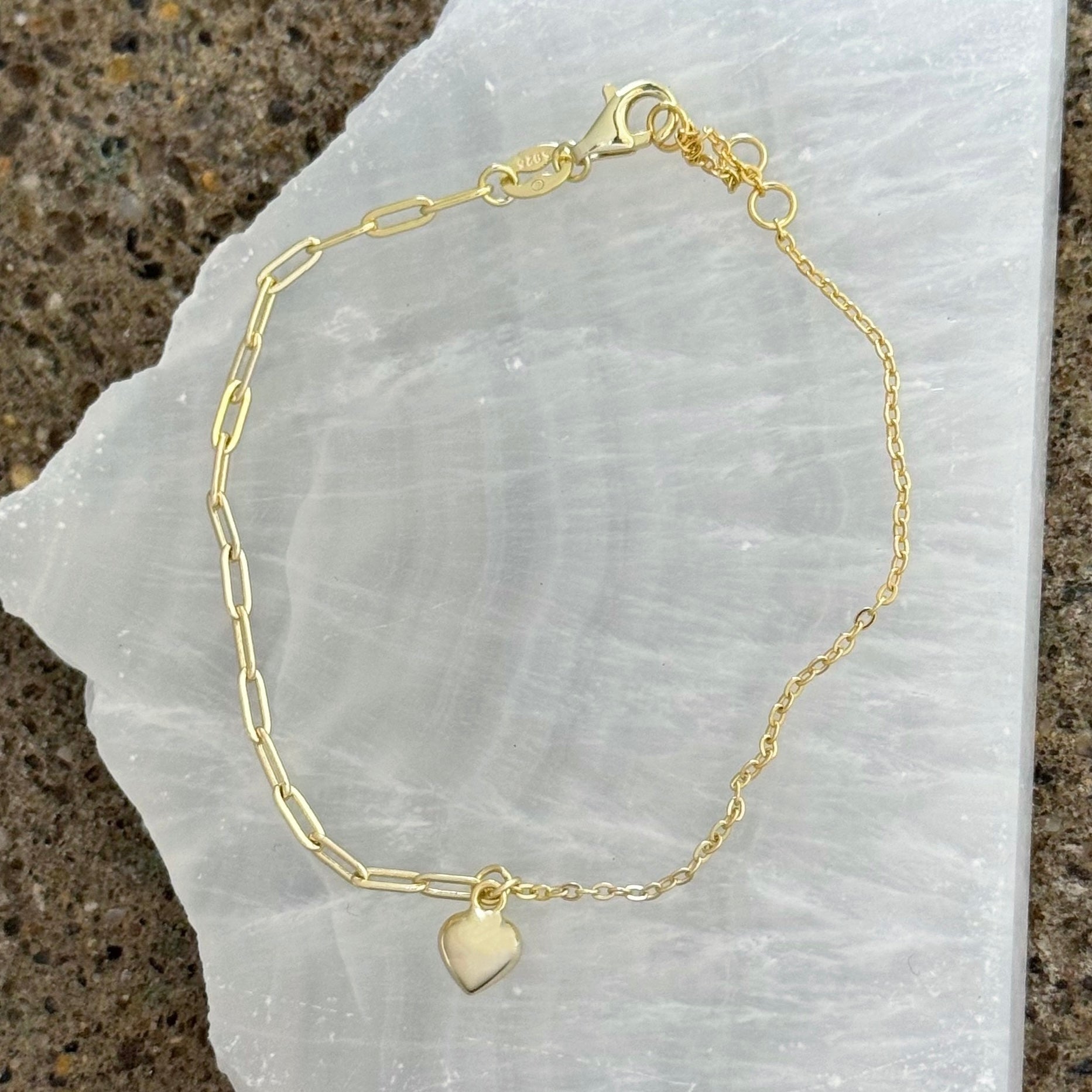 GOLD BUBBLE HEART PAPER CLIP SPLIT DAINTY bracelet