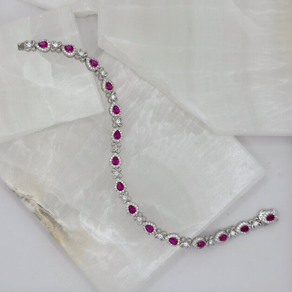 SILVER CRYSTAL PINK SAPPHIRE TEARDROP bracelet