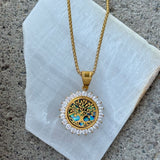 GOLD CRYSTAL TREE OF LIFE MEDALLION necklace
