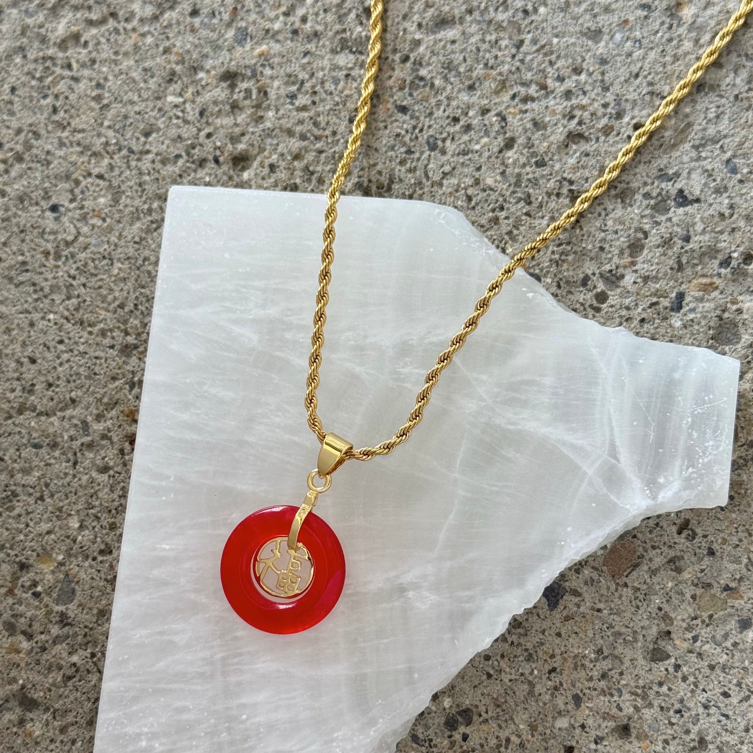 GOOD FORTUNE 20MM RED JADE necklace