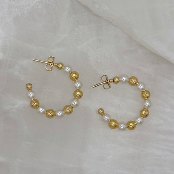 4MM SMALL GOLD & PEARL BEADED HOOP earrings
