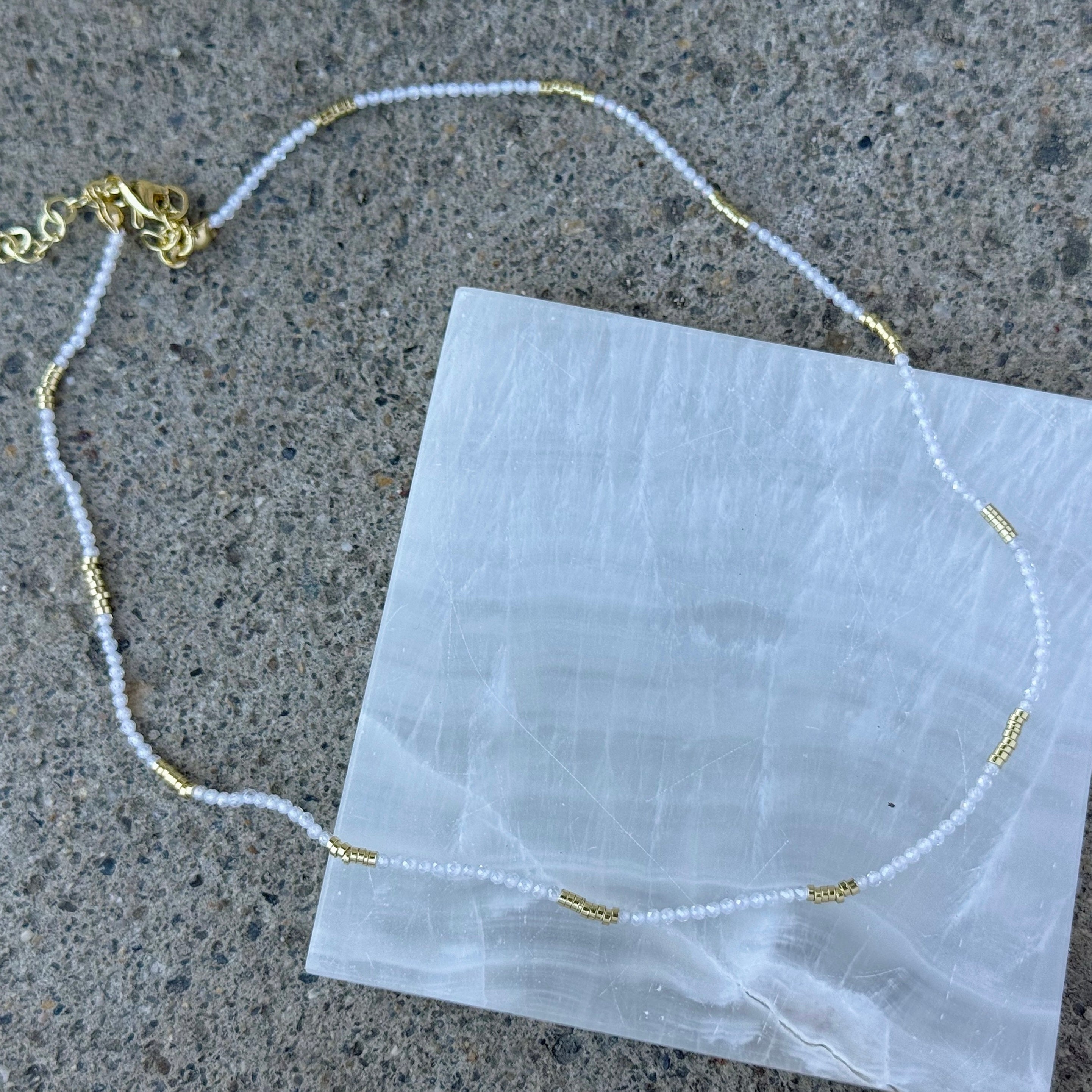 DIAMOND CUT CLEAR QUARTZ MICRO BEADED necklace