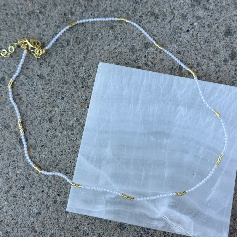 DIAMOND CUT CLEAR QUARTZ MICRO BEADED necklace