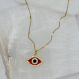 RED ENAMEL CRYSTAL EVIL EYE necklace