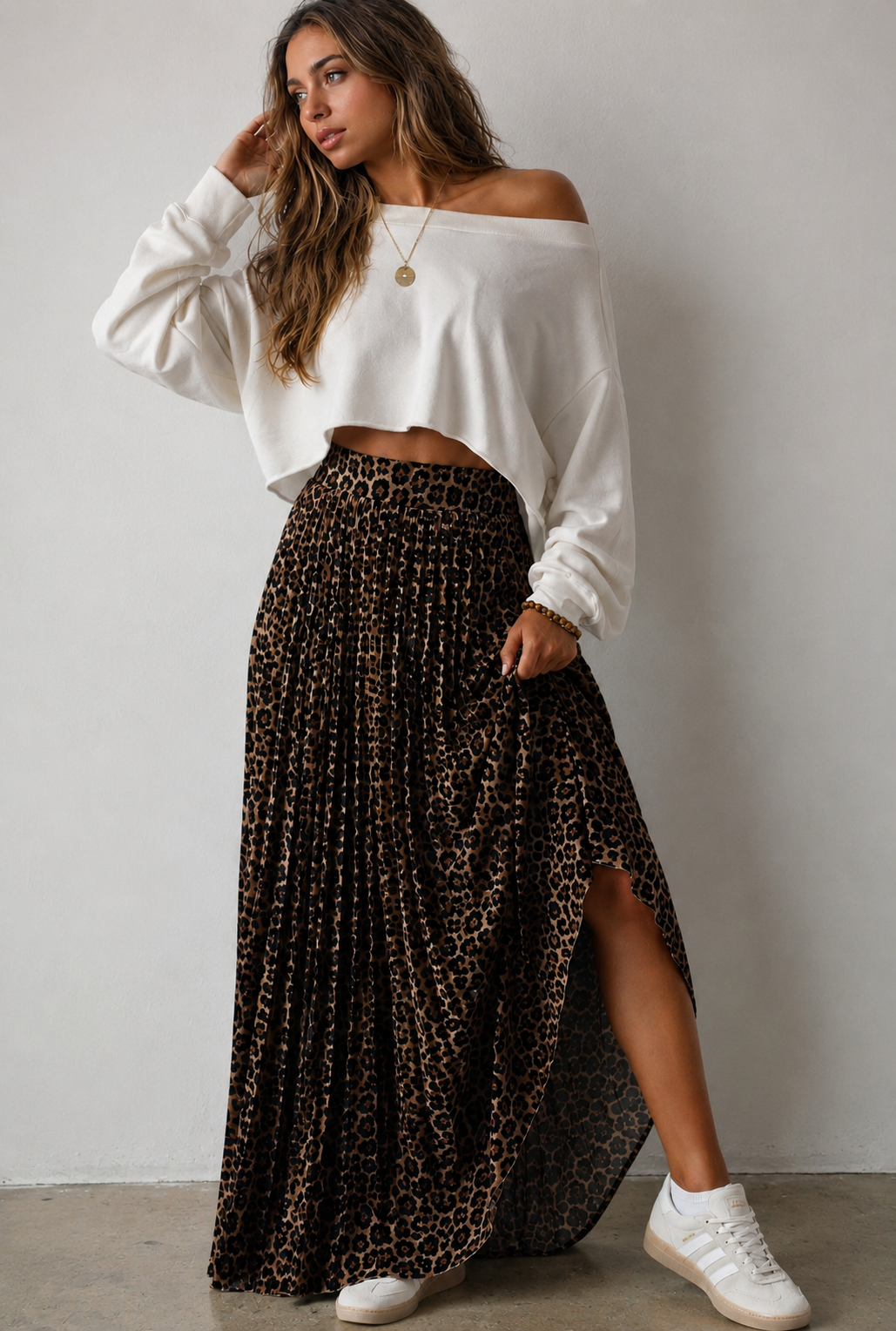 LARISSA LEOPARD PRINT PLEATED FLOWY skirt