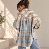 OVERSIZED LIGHT BLUE PLAID FLANNEL shirt