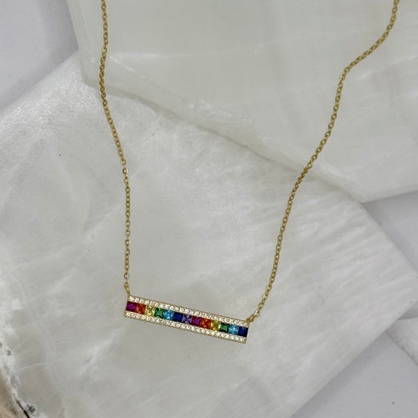 GOLD CRYSTAL MULTI COLOR BAR necklace
