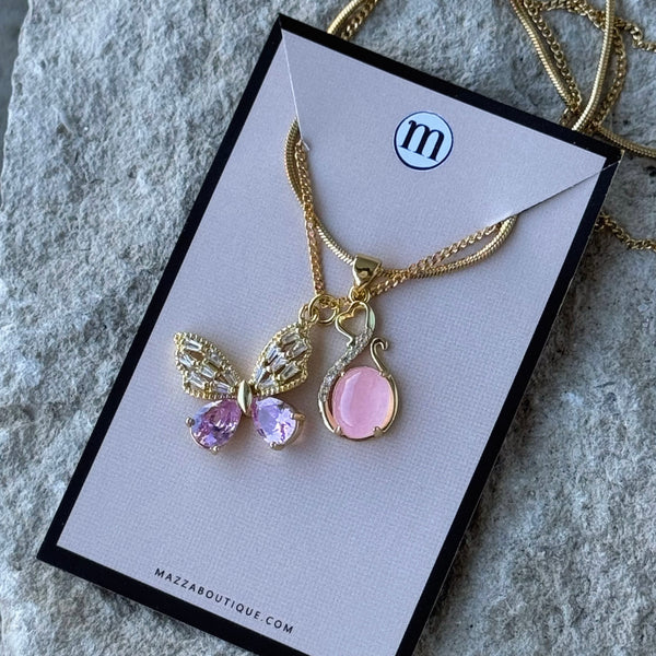 BUTTERFLY HEART ROUND PINK JADE set
